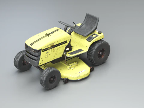 Old Ride-On Lawn Mower Realistic Garden Tractor PBR Textures 3D Model