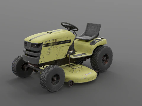 Old Ride-On Lawn Mower Realistic Garden Tractor PBR Textures 3D Model