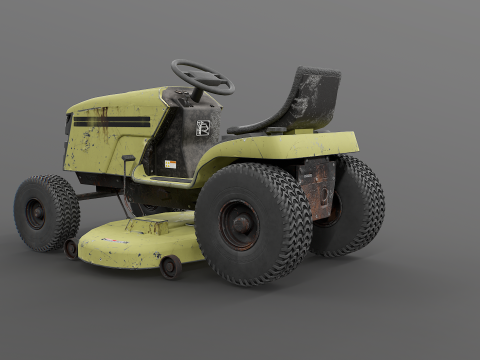 Vecchio trattorino tosaerba Trattore da giardino realistico PBR Textures Modello 3D