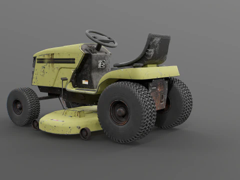 Old Ride-On Lawn Mower Realistic Garden Tractor PBR Textures 3D Model