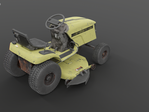 Vecchio trattorino tosaerba Trattore da giardino realistico PBR Textures Modello 3D