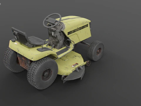 Old Ride-On Lawn Mower Realistic Garden Tractor PBR Textures 3D Model