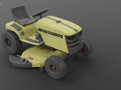 Vecchio trattorino tosaerba Trattore da giardino realistico PBR Textures Modello 3D