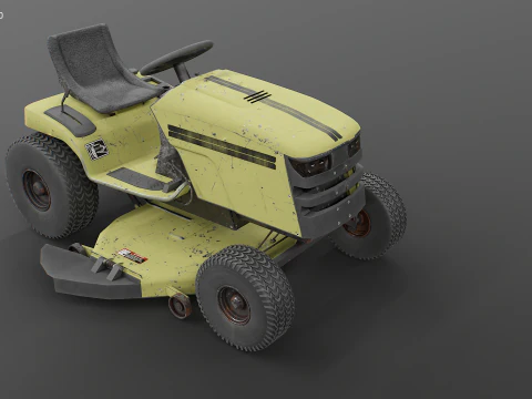 Old Ride-On Lawn Mower Realistic Garden Tractor PBR Textures 3D Model