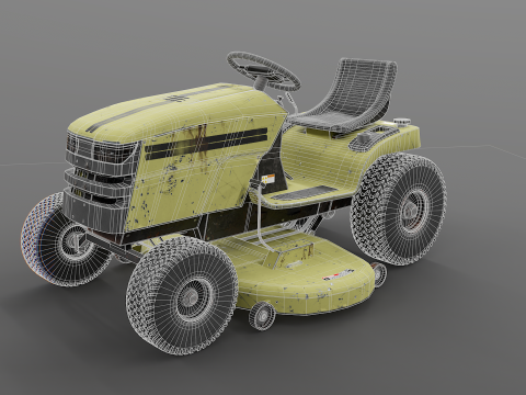 Vecchio trattorino tosaerba Trattore da giardino realistico PBR Textures Modello 3D