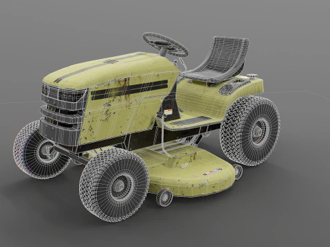 Old Ride-On Lawn Mower Realistic Garden Tractor PBR Textures 3D Model