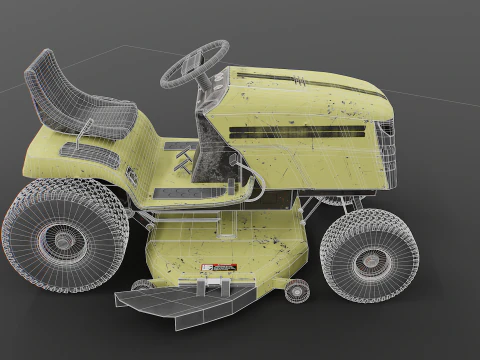 Old Ride-On Lawn Mower Realistic Garden Tractor PBR Textures 3D Model