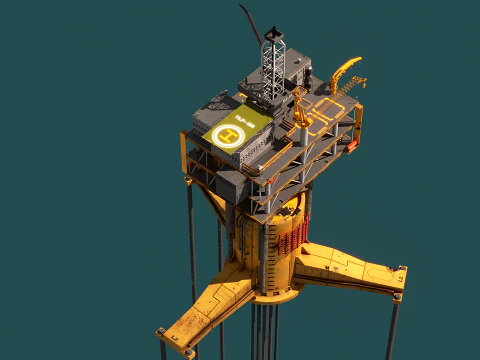 Old TPL Tension Leg Oil Platform 3D Model