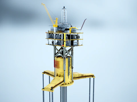 Old TPL Tension Leg Oil Platform 3D Model