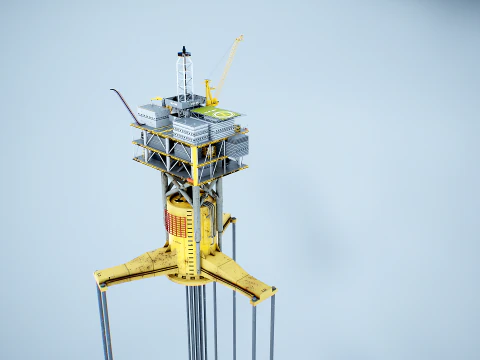 Old TPL Tension Leg Oil Platform 3D Model
