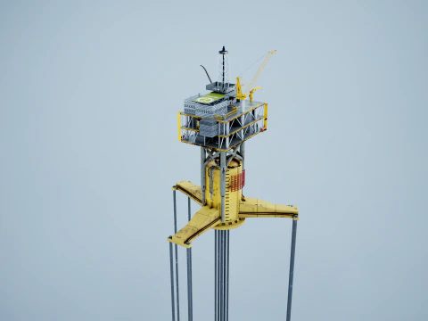 Old TPL Tension Leg Oil Platform 3D Model