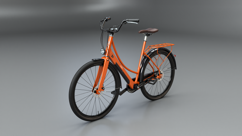 Realistico della bicicletta elettrica Orange Dutch City PBR strutturata Modello 3D .c4d .max .obj .3ds .fbx .stl .blend 