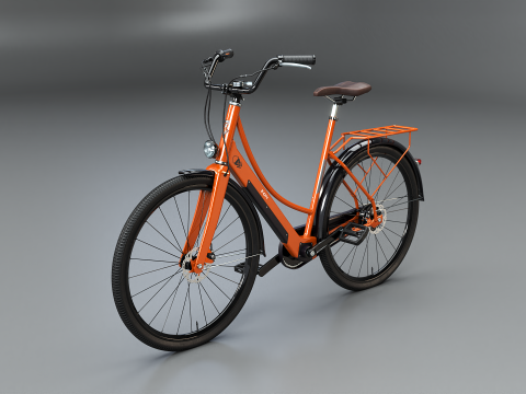 リアルなオレンジ ダッチ シティ電動自転車 PBR テクスチャ 3Dモデル
