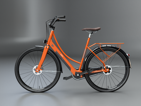 Realistico della bicicletta elettrica Orange Dutch City PBR strutturata Modello 3D