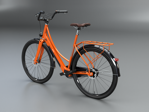 Realistico della bicicletta elettrica Orange Dutch City PBR strutturata Modello 3D
