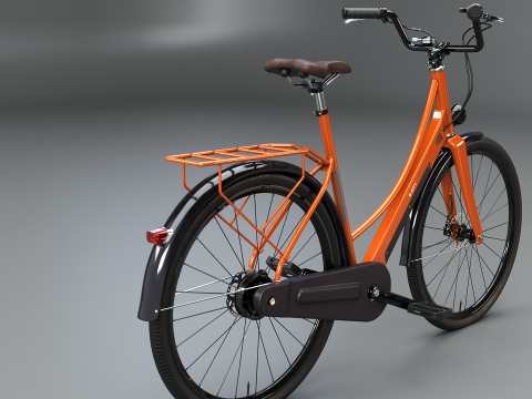 Realistico della bicicletta elettrica Orange Dutch City PBR strutturata Modello 3D