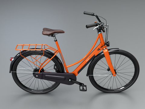 Realistico della bicicletta elettrica Orange Dutch City PBR strutturata Modello 3D