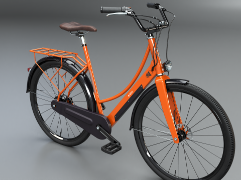Realistico della bicicletta elettrica Orange Dutch City PBR strutturata Modello 3D
