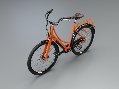 Realistico della bicicletta elettrica Orange Dutch City PBR strutturata Modello 3D