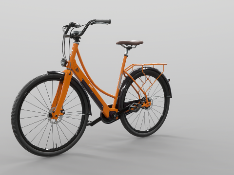Realistico della bicicletta elettrica Orange Dutch City PBR strutturata Modello 3D