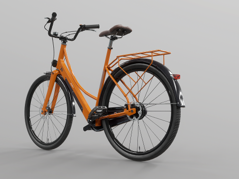 Realistico della bicicletta elettrica Orange Dutch City PBR strutturata Modello 3D