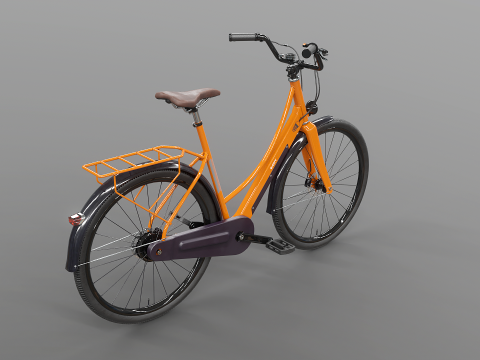 Realistico della bicicletta elettrica Orange Dutch City PBR strutturata Modello 3D