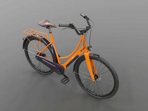 Realistico della bicicletta elettrica Orange Dutch City PBR strutturata Modello 3D