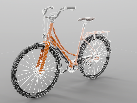Realistico della bicicletta elettrica Orange Dutch City PBR strutturata Modello 3D