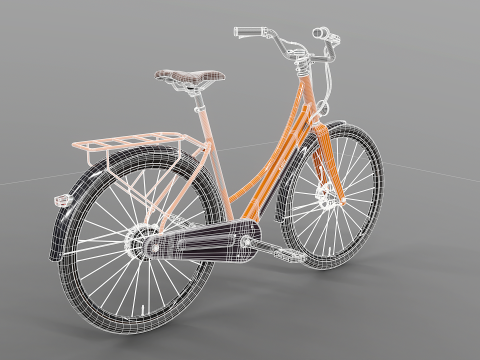 Realistico della bicicletta elettrica Orange Dutch City PBR strutturata Modello 3D