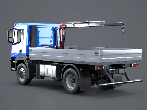 Realistic Flatbed Truck with Loader Crane 3D Model