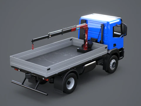 Realistic Flatbed Truck with Loader Crane 3D Model