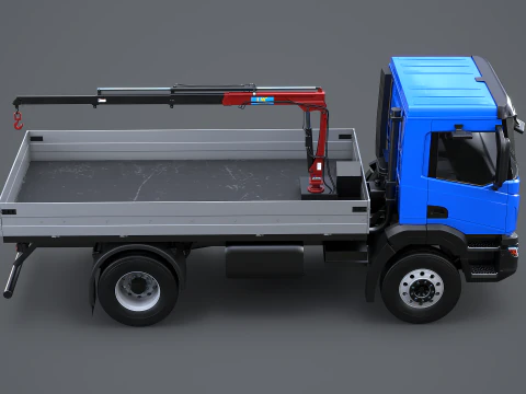 Realistic Flatbed Truck with Loader Crane 3D Model