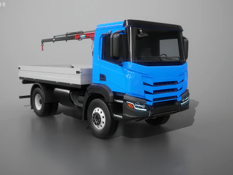Realistic Flatbed Truck with Loader Crane 3D Model