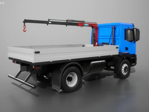 Realistic Flatbed Truck with Loader Crane 3D Model