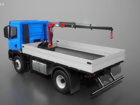 Realistic Flatbed Truck with Loader Crane 3D Model