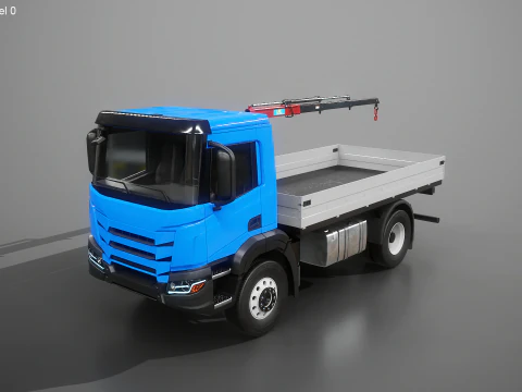 Realistic Flatbed Truck with Loader Crane 3D Model