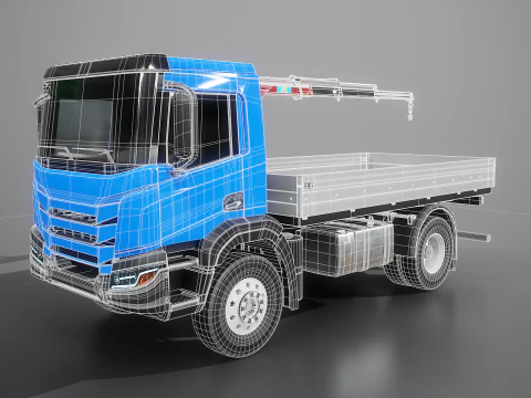Realistic Flatbed Truck with Loader Crane 3D Model
