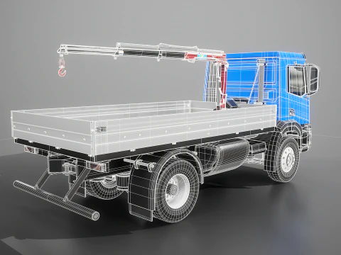 Realistic Flatbed Truck with Loader Crane 3D Model