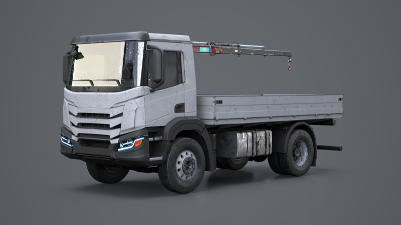 Realistico camion a pianale con gru invecchiata e arrugginita Modello 3D .c4d .max .obj .3ds .fbx .stl .blend