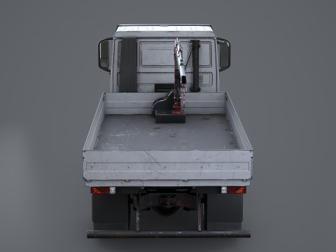 Truk Flatbed Realistis dengan Loader Crane Berumur dan Berkarat Model 3D