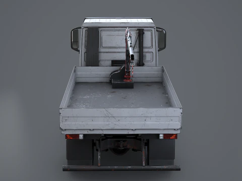 Realistic Flatbed Truck with Loader Crane Aged and Rusted 3D Model