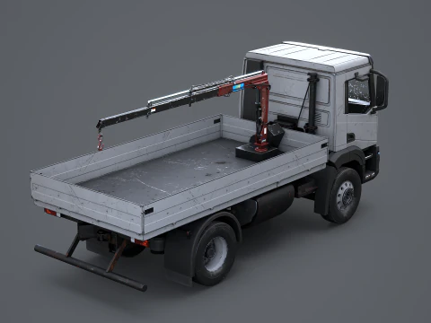 Realistic Flatbed Truck with Loader Crane Aged and Rusted 3D Model