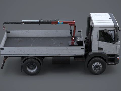 Realistic Flatbed Truck with Loader Crane Aged and Rusted 3D Model