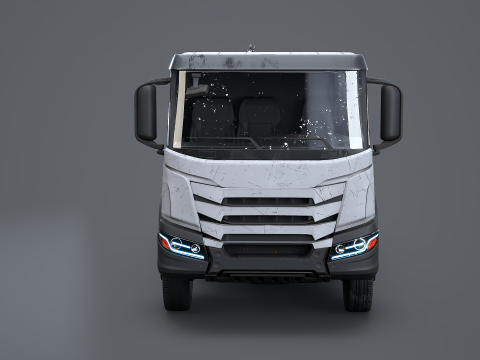 Truk Flatbed Realistis dengan Loader Crane Berumur dan Berkarat Model 3D