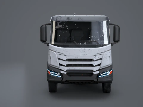 Realistic Flatbed Truck with Loader Crane Aged and Rusted 3D Model
