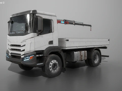Realistic Flatbed Truck with Loader Crane Aged and Rusted 3D Model