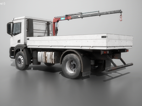 Truk Flatbed Realistis dengan Loader Crane Berumur dan Berkarat Model 3D