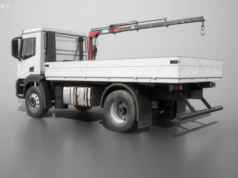 Realistic Flatbed Truck with Loader Crane Aged and Rusted 3D Model