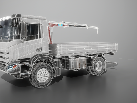Truk Flatbed Realistis dengan Loader Crane Berumur dan Berkarat Model 3D
