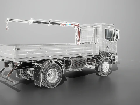 Realistic Flatbed Truck with Loader Crane Aged and Rusted 3D Model
